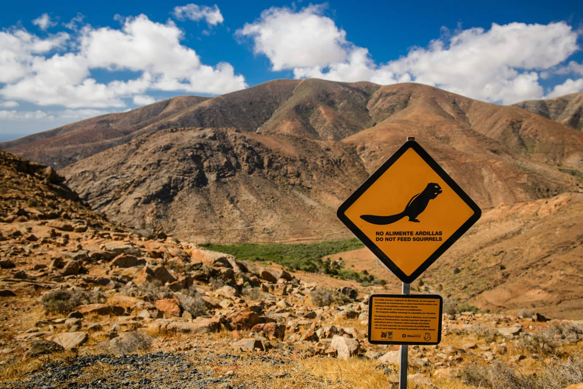 Schild "Bitte keine Eichhörnchen füttern" in Cuchillo de Vigan