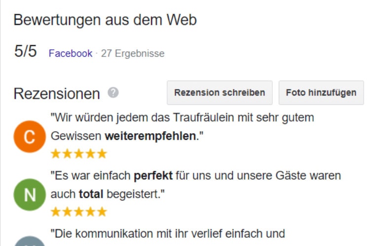 Google Bewertungen für Traufräulein